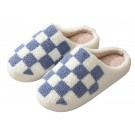 Queenspace Checkered Slippers Women Fuzzy Memory Foam Men House Slippers Trendy Checkerboard Fluffy Preppy Slippers Bedroom Closed Toe Sandals