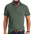 Queenspace Men's Casual Polo Shirts Classic Button Basic Short Sleeve Shirt Solid Color Tees Golf Stylish Tops