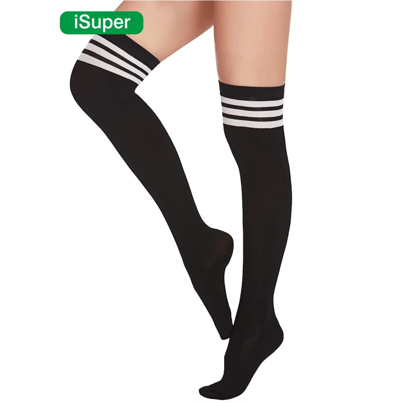 iSuper Womens Stripes Thin Tube Socks Thigh High Tights Over Knee Socks Casual Knee High Stockings