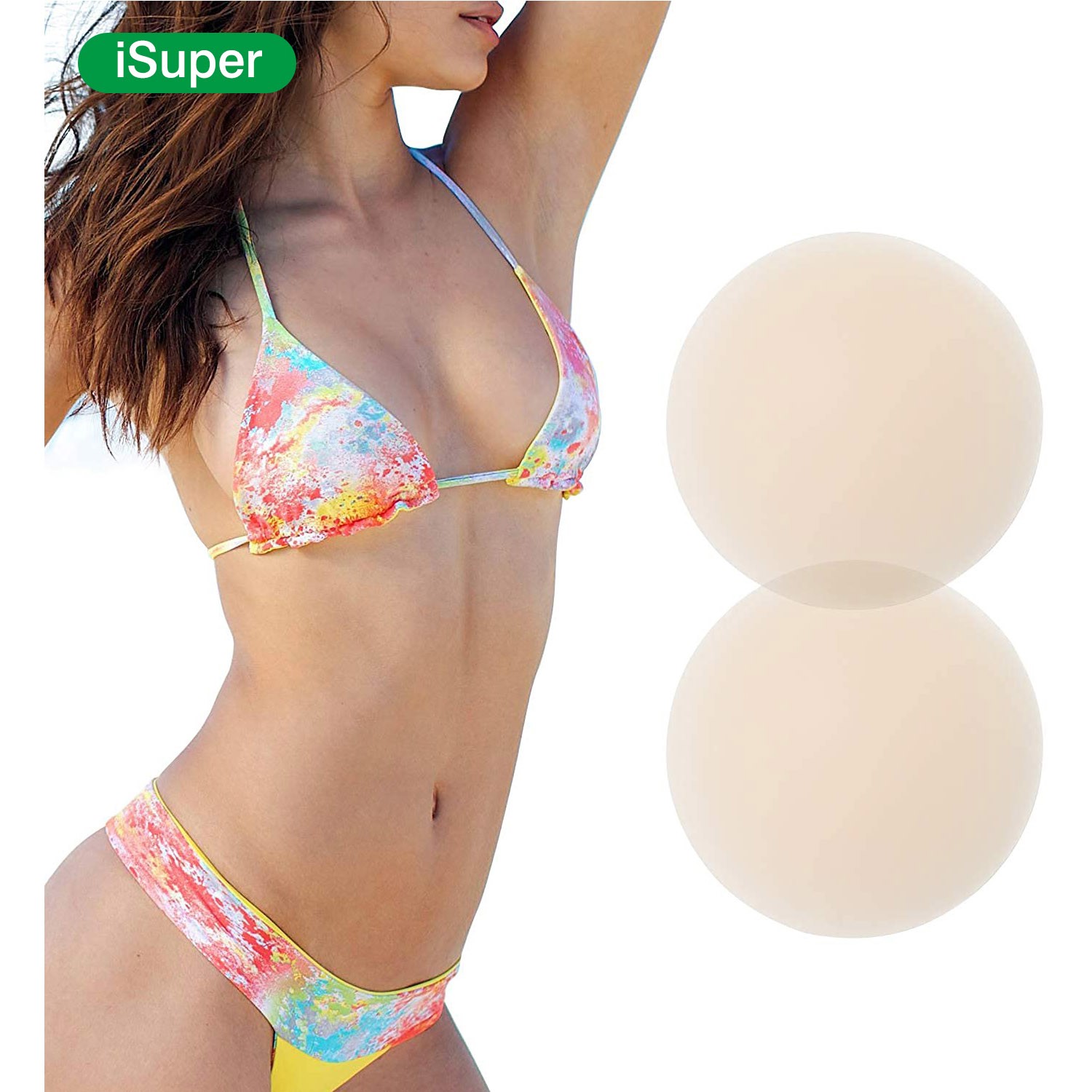 iSuper Adhesive bras for Women, Silicone bras Waterproof Nipple Pasties Reusable